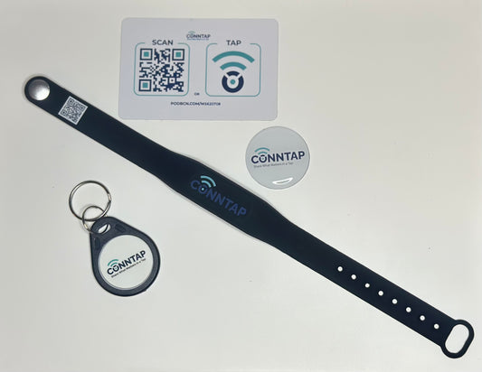 Conntap Content Creator Pack – NFC Bracelet, Keyfob, and Stickers for Easy Link Sharing